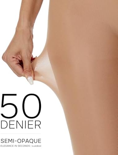 Luxdovi Women Ultra Soft 50 Denier Silky Tights Semi Opaque Solid Color Pantyhose High Waist Footed Stockings