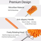 Microfiber Duster for Cleaning,6 Pcs Hand Washable Dusters with 11" to 29.5" Reachable Pole,Small Dusters for Cleaning Office Car Computer Furniture Sofa Ceiling Fan (Orange)