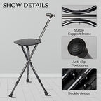 Hold 440 lbs Folding Canes with Seat Walking Stick Height Adjustment Cane Seat Capacity Frosted Handle with Magnetic Therapy Stone Crutches Stool