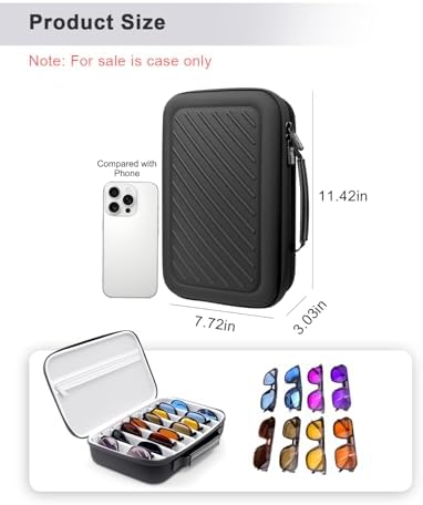 Krypthos Travel Sunglasses Organizer Case, Portable Eyeglasses Storage Box Eyewear Glasses Display Case for Men Women