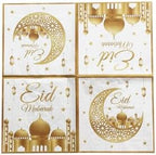 24-Pack Ramadan Kareem Eid Mubarak Disposable Napkins, Arabic Letter Design Themed Paper Napkins for Eid Al-Fitr Party Decorations, 6.5"x6.5" (Folded), 13"x13" (Unfolded), 2-Ply, Gold, Paper