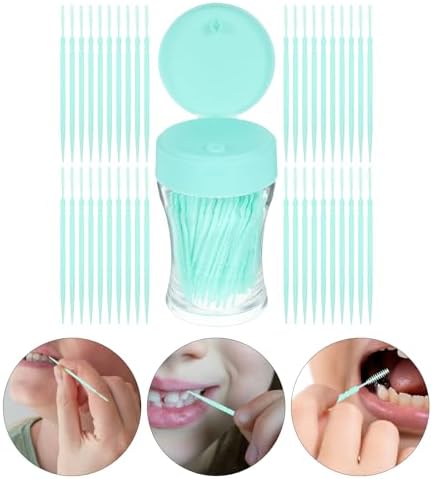 EXCEART Double-Head Toothpick Interdental Brush 200 Pcs Oral Care Floss Cleaners for Teeth and Gums Cleaning Portable Transparent Box 3.14X2.36X2.36 Inch