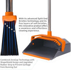 Broom and Dustpan Set with 51'' Long Handle, Upright Broom and Dustpan Combo for Home Kitchen Office Restaurant Garage Lobby Dog Cat Pets Hair - Grey and Orange