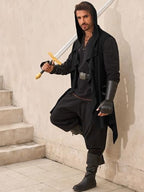 Runcati Mens Hooded Cardigan Sleeveless Ruffle Shawl Collar Open Front Knit Drape Robe