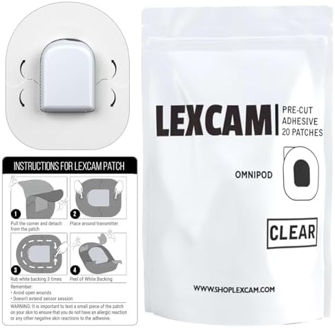 Lexcam Adhesive Patches Compatible with Omnipod 5, New, Pack of 20, Waterproof, Clear Overpatches for Tubeless Insulin Pump, Stays Secure for 3 Plus Days, Pod is NOT Included.