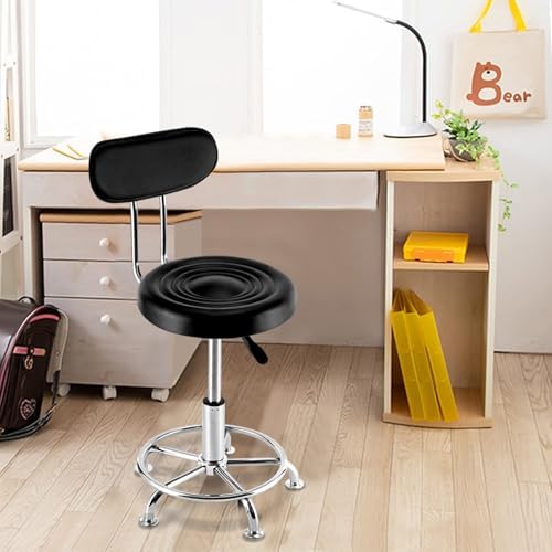 Hydraulic Shop Stool - Height Adjustable Swivel Round Tall Stool Chair with Back Suppor for Salon Tattoo Work Office Massage (Black)
