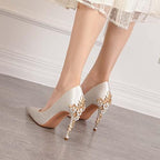 JOEupin High Heels Womens Pointed Toe Heels Satin Pumps Stiletto Bridal Party Dress Evening Wedding Shoes for Woman