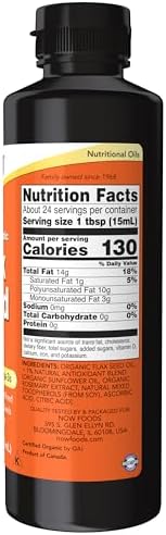 NOW Foods Supplements, Certified Organic Flax Seed Oil Liquid, Cold-Pressed and Unrefined, 12-Ounce