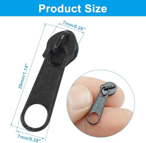 Piutouyar 200 Pack #3 Zipper Sliders Replacement, Black Zipper Pulls Bulk for Nylon Coil Zippers Repair Kits for Luggages Jacket Purses Bags