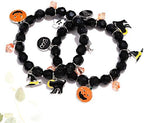 NVENF 2PCS Halloween Bracelets for Women Pumpkin BOO Ghost Charm Bracelets Black Bead Stretch Bracelet Set Costume Party Gifts