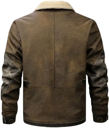 HOOD CREW Men’s Faux Leather Motorcycle Bomber Jacket Windproof Winter Coat Jackets with Shearling Lining