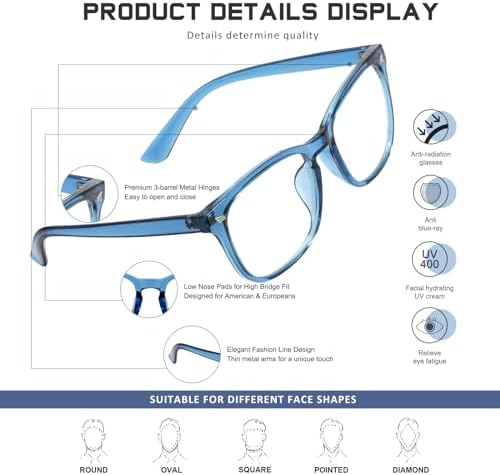 Reading Glasses for Women Men - Blue Light Blocking UV Filter Computer Readers,Anti Eyestrain Eyeglasses