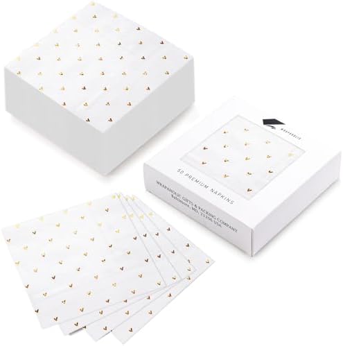 WRAPAHOLIC 50Pcs Valentine's Day Paper Napkins - 3-Ply Glold Foil Heart Disposable Luncheon Napkins for Happy Valentines Day Tableware Party Supplies - 6.5 x 6.5 In