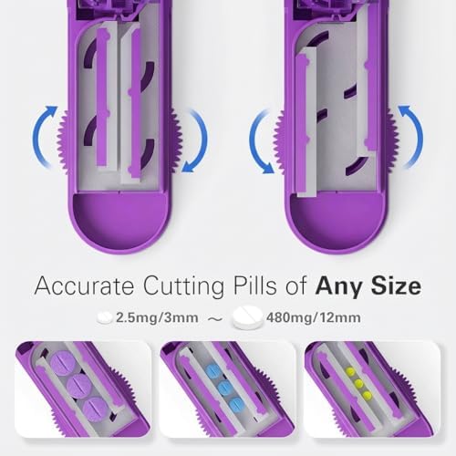 ONE PIX Pill Cutter Splitter for Small and Tiny Pills, Professional Adjustable Pill Cutter with Hidden Stainless Steel Blade, Safely Cuts Multiple Pills at Once, Purple