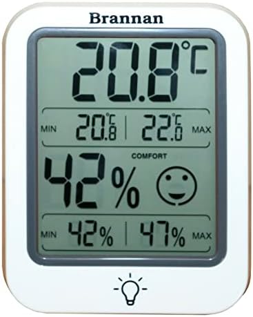 Brannan Digital Room Thermometer Hygrometer Indoor Humidity Meter Accurate Temperature Max Min Recording Backlight LCD Display Monitor Home Office Baby Room Nursery Greenhouse