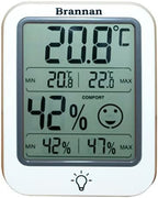 Brannan Digital Room Thermometer Hygrometer Indoor Humidity Meter Accurate Temperature Max Min Recording Backlight LCD Display Monitor Home Office Baby Room Nursery Greenhouse