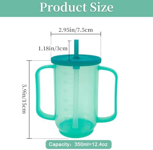 VOPHIA Drinking Beaker Cup for Disabled Adults, Convalescent No Spill Feeding Cup with Straw for Elderly Maternity Drink Water Porridge Soup 350ml (Blue-2)