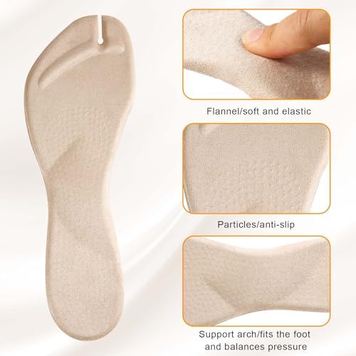 4pcs Flip Flop Shoe Inserts, Adhesives Flannel Thong Sandal Insoles Anti-Slip Shock Absorption Invisible Slim Pads Sandal Strap Cushions Reliable Toe Protectors for Women