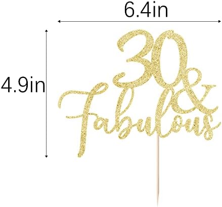 Gold Glitter 30 & Fabulous Cake Topper, Cake Topper 30th Birthday, 30 Anniversary Birthday Cake Decorations Supplies (30)