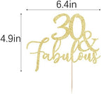 Gold Glitter 30 & Fabulous Cake Topper, Cake Topper 30th Birthday, 30 Anniversary Birthday Cake Decorations Supplies (30)