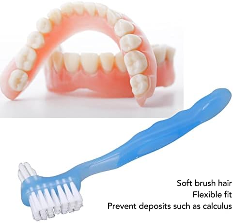 5pcs Denture Brush Set, Double Head Professional Denture Cleanning Travel Portable Double Sided False Teeth Cleaning Brush(Blue)