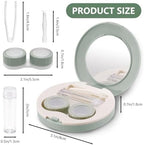 2 Pack Travel Contact Lens Case Kit, Portable Eye Contact Case with Mirror, Remover Tool, Tweezers & Solution Bottle, Lens Holder Box Container Storage for Outdoor Daily (Round, Green)