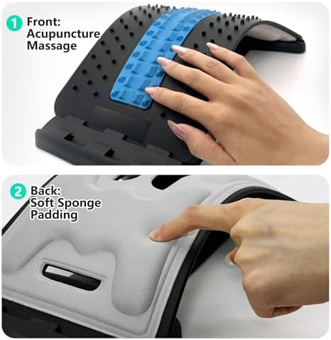 Back Stretcher with Lumbar Support Board for Back Pain Relief - Dual-Sided Adjustable Spinal Decompression & Cracker Device (Blue)