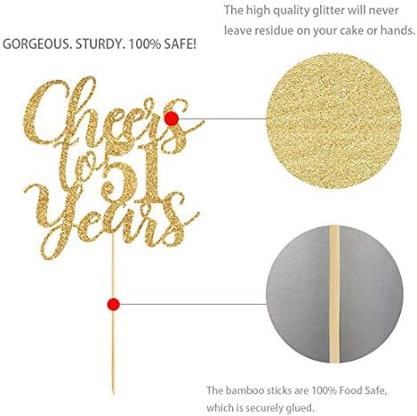 Gold Glitter Cheers to 51 years cake topper, Gold Happy 51st Birthday Cake Topper, Birthday Party Decorations, Supplies