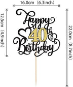 Rsstarxi 1 Pack Happy 40th Birthday Cake Topper Black Gold Glitter 40 Fabulous Cake Pick Cheers to 40 Years Sign Birthday Cake Decoration for Happy 40th Birthday Anniversary Party Decorations