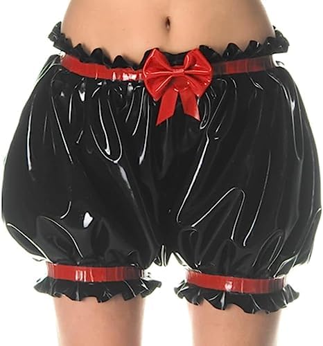 Black and Red Bows Trims Sexy Latex with Loosely Smocking Rubber Underpants,Custom Color,X-Small