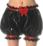 Black and Red Bows Trims Sexy Latex with Loosely Smocking Rubber Underpants,Custom Color,X-Small