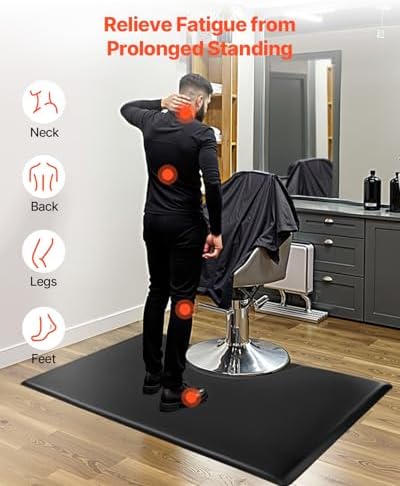 VEVOR Salon Mat for Hair Stylist, 3 x 5 FT Rectangle Salon Chair Mat Anti Fatigue, 7/8" Thickened PVC + PU Barber Shop Floor Mat with Round Cut Out, Anti-Trip Beveled Edges & Non-Slip Bottom
