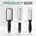 Moxweyeni 3 Pcs Professional Foot File Kit with 304 Stainless Steel Heads, Callus Remover for Feet, Pedicure Foot Scrubber and Shaver for Dead, Dry, Hardened Skin, Home Pedicure (Set A,Black)
