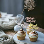 Rsstarxi 24 Pack Happy Birthday Cupcake Toppers Glitter Birthday Cupcake Food Picks for Celebrating Happy Birthday Party Cake Decorations Supplies Gold Rose gold Silver