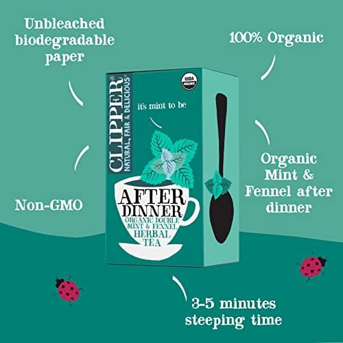 Clipper Tea Organic Mint & Fennel Herbal Tea, After Dinner Mints - USDA Organic, Non-GMO, Sustainable Caffeinated British Tea, 3 Pack, 60 Unbleached Tea Bags