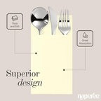 100-Pack Disposable Napkins With Pocket For Flatware, Cream Napkins Paper For Wedding, Dinner Or Party, Built-In Pocket For Silverware, Prefolded