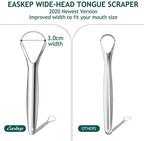 Tongue Scraper (2 Pack), Wide-head Tongue Cleaner with Nice Carrying Box, Easkep 100% Stainless Steel Tongue Scrapers Cleaners, for Men, Women, Adults, Kids