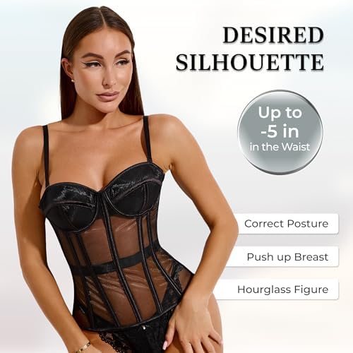 WS Waist Secrets Perfect Corset NYC OVERBUST Mesh Corset Top Lace up Corset with 15 Steel Boned