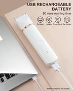 Bikini Trimmer for Women,Painless Electric Razor & Body Shaver for Pubic Hair,IPX7 Waterproof Hair Trimmer Women with Ceramic Blades,USB Rechargeable,Wet/Dry Use,Gifts for Women（White）