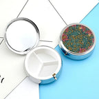 3 Compartment Travel Pill Case, Portable Round Pill Box for Pocket or Purse, Decorative Metal Medicine Vitamin Organizer. (Two Birds on the Tree)