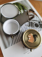 Cute Squirrel Pill Organizer Medicine Box - Small Round Portable Pill Box for Pocket, Bronze Durable Mini Pill Case for Purse, Decorative Metal Medicine Vitamin Organizer Classical Pill Holder