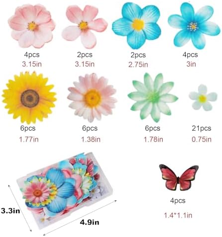 Edible Flowers Cake Decorations - Butterflies Cake Topper Set of 55PCs, Wafer Paper Cupcake Toppers for Wedding Birthday Party Cake Decorating (Mixed Size & Colour)