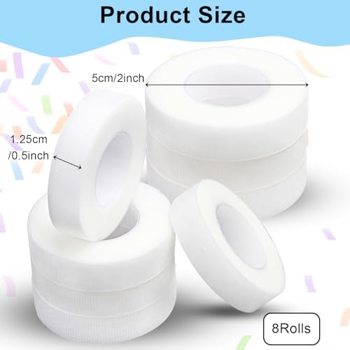 Lash Tape, 8 Rolls PE Micropore Medical Tape for Eyelash Extension, Fabric Tape for False Eyelash Patch Makeup Tool 0.5 inch x 29.5 ft,Translucent (8Rolls)