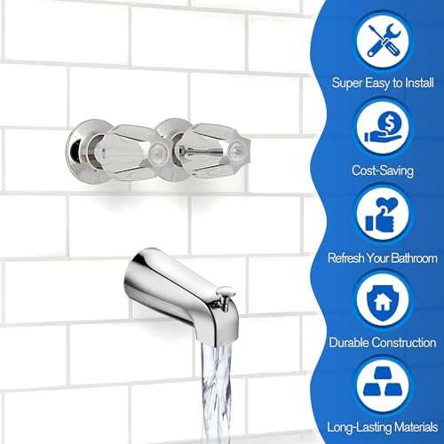 Enhon Shower Knobs 2 Piece Replacement, Compatible with Pfister Verve Tub Shower Handle Replacement, 2 Faucet Handle Trim Kit for 5-1/2 inch High, 12 Tooth Broach Stem Cartridge(Polished Chrome)