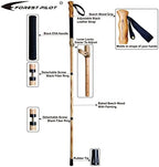 Trekking Poles- 1-pc Pack - Adjustable Hiking or Walking Stick –Strong, Natural Beech Wood - Quick Adjust Flip-Lock - Beech Wood Grip, Leather Strap