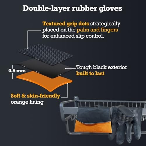 Thick Rubber Cleaning Gloves - 2 Pairs Black Rubber Gloves for Dishwashing Large, Non-Slip Kitchen Gloves for Washing Dishes, Reusable Cleaning Gloves, Waterproof, Heavy-Duty (2P,L)