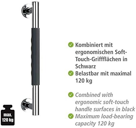 WENKO Secura Stainless Steel Wall Grab Rail 40.5 cm - Bathroom Safety Handle for Bath or Toilet Silicone 40.5 x 5 x 9 cm Anthracite