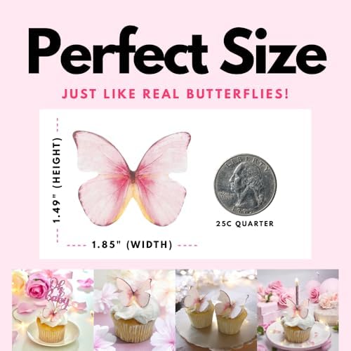 Edible Butterflies with Edible Glitter Kit - Wafer Paper Butterflies for Cakes - Cake Decorations - Cupcake Decorations - Cake Toppers (Rose Petal Pink)