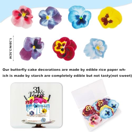 Edible Flowers Cake Decorations Set of 60PCs, Edible Pansies Cake Decorations Wafer Paper Flower Cupcake Toppers for Various Occasions