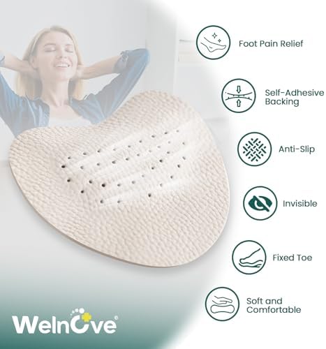 Leather Metatarsal Pads Women - Welnove 4 Pairs Ball of Foot Cushions for Women Men Comfort Anti Slip Forefoot Pads Inserts for High Heels, Sandals, Flats, Pumps and Mules All Day Pain Relief